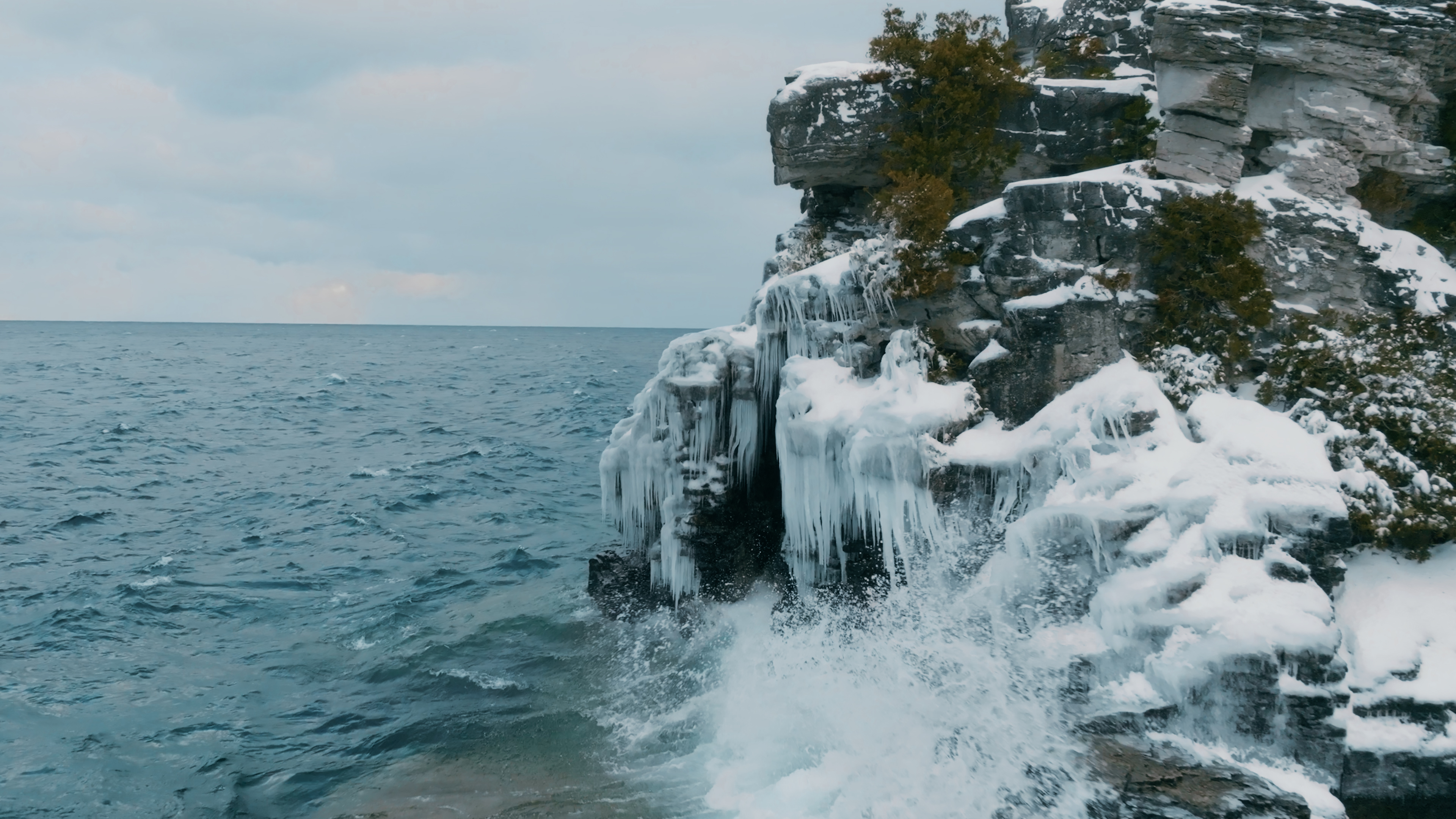 Ice-covered cliff face on the Bruce Peninsula shoreline